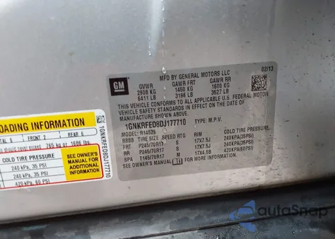 2013 Chevrolet Traverse Ls из США, поврежденный, VIN 1GNKRFED8DJ177710